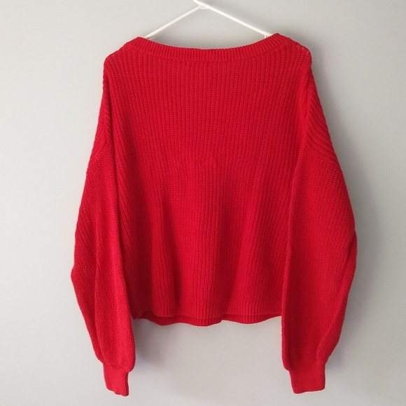 BP Wide V Neck or One Shoulder Cotton Sweater, Loose Slouchy Sleeves, Medium - Picture 9 of 9